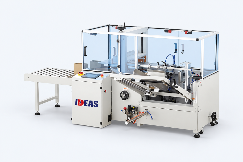 Ideas Packaging case erectors on a neutral studio background