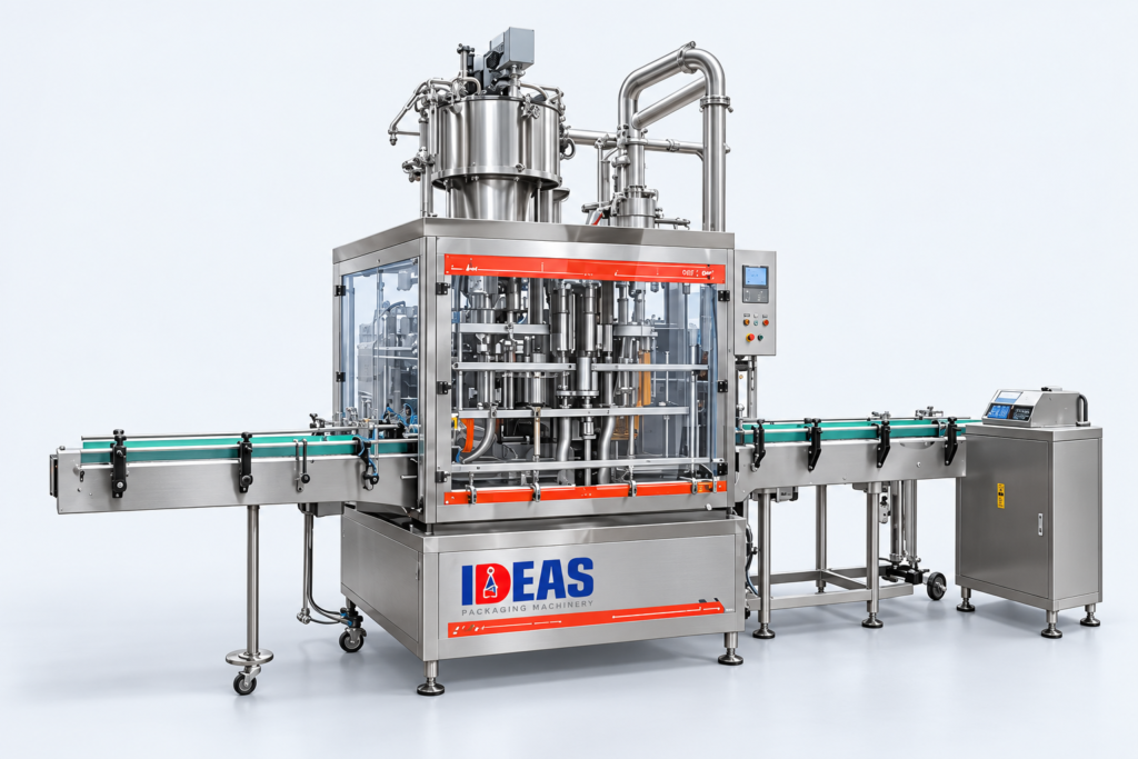 Ideas Packaging grease filling machine on a neutral studio background