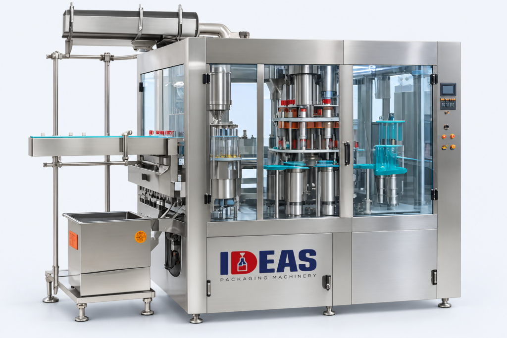 Ideas Packaging juice filling machine on a neutral studio background