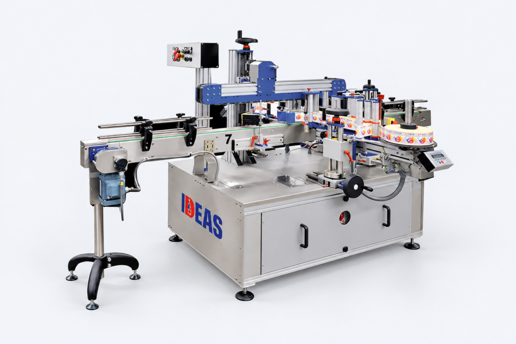 Ideas Packaging labelling machines on a neutral studio background
